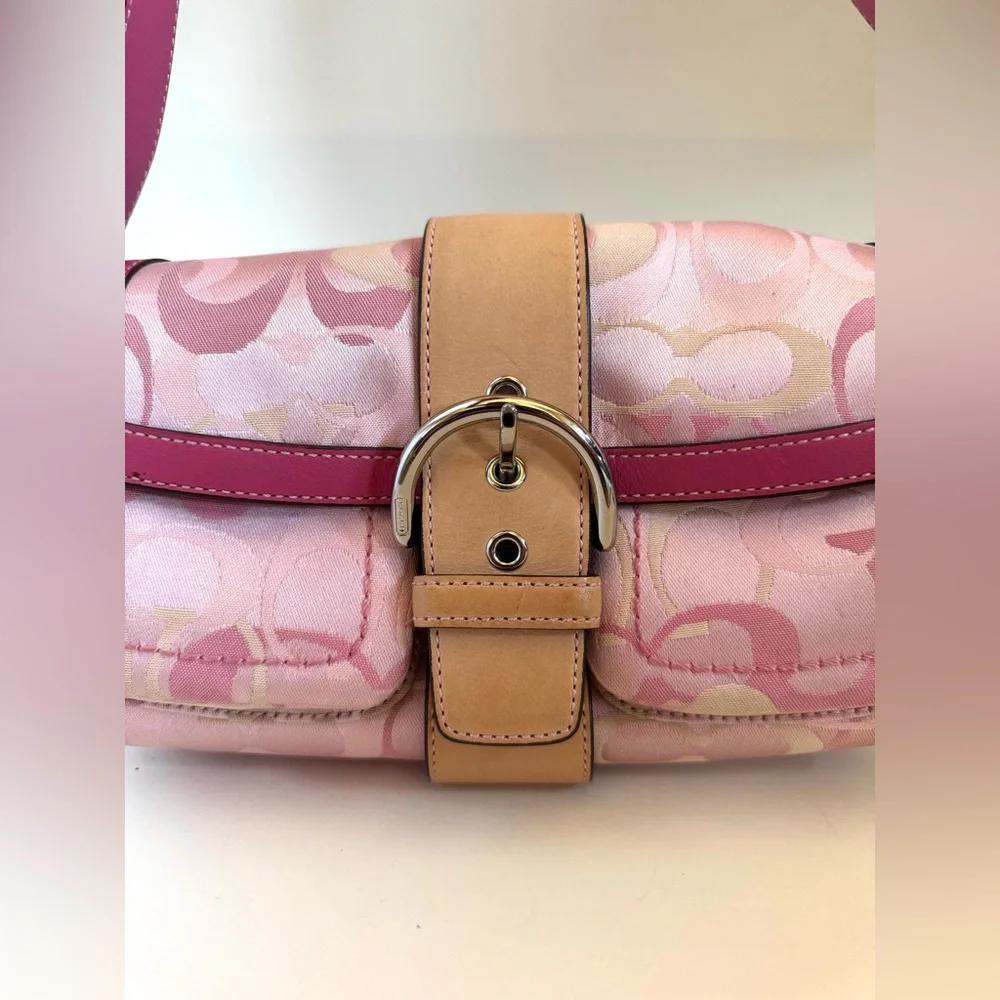 Vintage Y2K Coach Pink SoHo Canvas Buckle Flap Shoulder Purse Bag - Picture 3 of 16